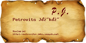 Petrovits Jákó névjegykártya